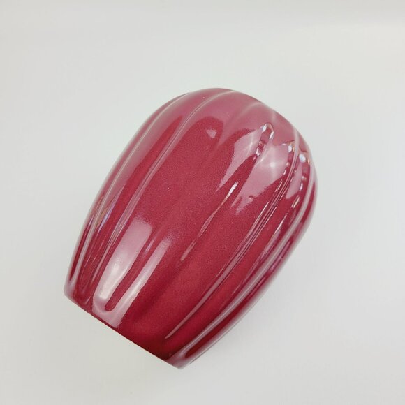 Burgundy Red Ribbed Ceramic Flower Vase 7.5" Tall, Glossy Finish with Vertical G - Picture 10 of 10